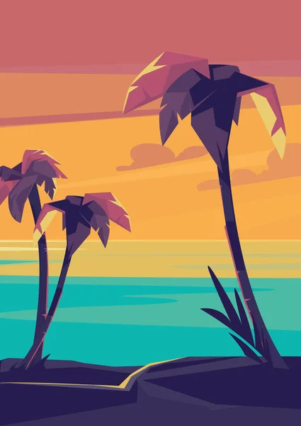 Palm Trees Ocean Sunset Summer Landscape Vertical Format — Stok Vektör