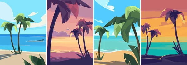 Set Landscapes Palm Trees Summer Seascapes Vertical Format —  Vetores de Stock