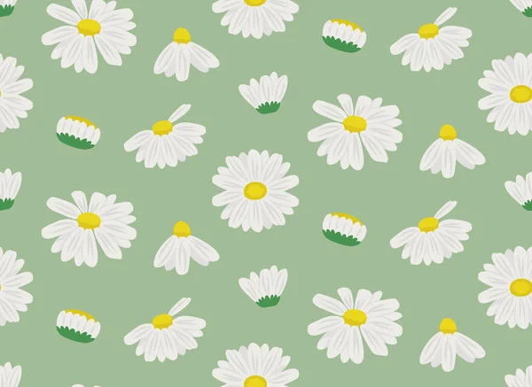 Seamless Pattern Daisies Texture Wildflowers Cartoon Style — Archivo Imágenes Vectoriales