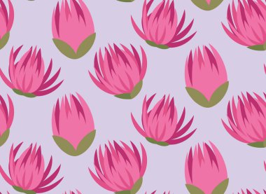 Seamless pattern with red clover buds. Texture with wildflowers in cartoon style.