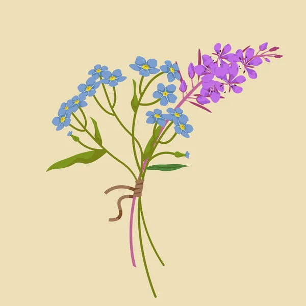 Bouquet Myosotis Blooming Sally Beautiful Flowers Cartoon Style — ストックベクタ