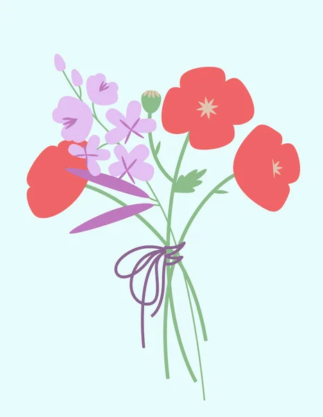Bouquet Poppies Fireweed Beautiful Flowers Flat Style — ストックベクタ
