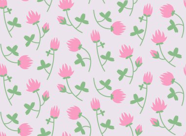 Kırmızı yoncalarla kusursuz desen. Düz çiçekli yaban çiçeği dokusu.