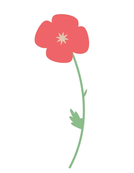 Poppy Lapos Stílusban Gyönyörű Vadvirág — Stock Vector