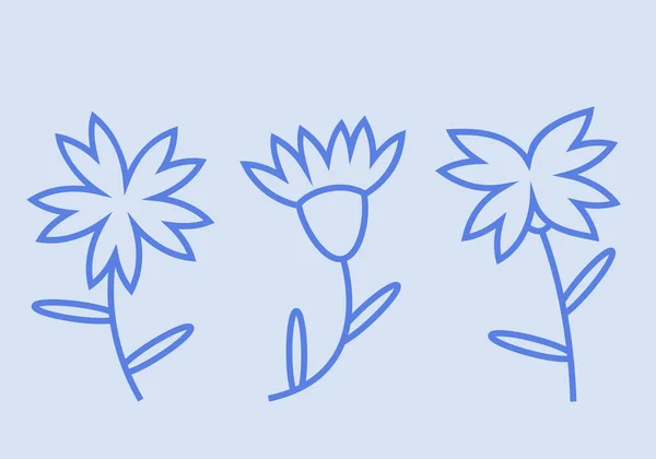 Set Cornflowers Wildflowers Outline Style — Stockvector