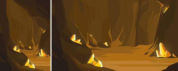 Grotta Con Cristalli Arancioni Posizione Sotterranea Diversi Formati — Vettoriale Stock