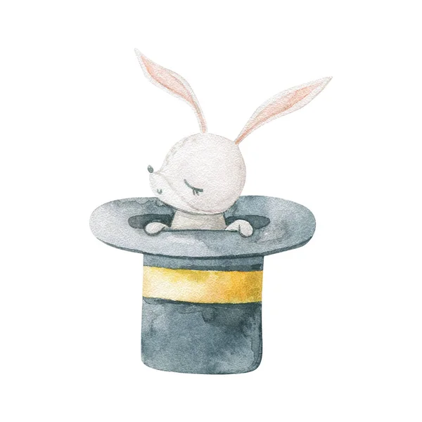 cute an funny circus animal, childish watercolor illustration on white bachground