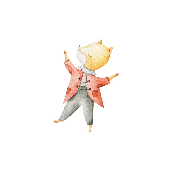 cute an funny circus animal, childish watercolor illustration on white bachground