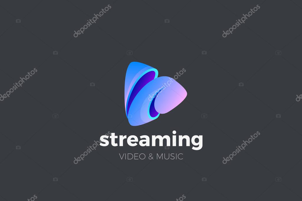 Play Button Logo Streaming Media Service Vector Design Template 3D style.
