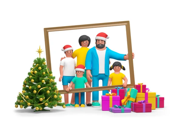 Happy Family Santa Hüte Porträt Neujahr Konzept Kinder Und Eltern — Stockfoto