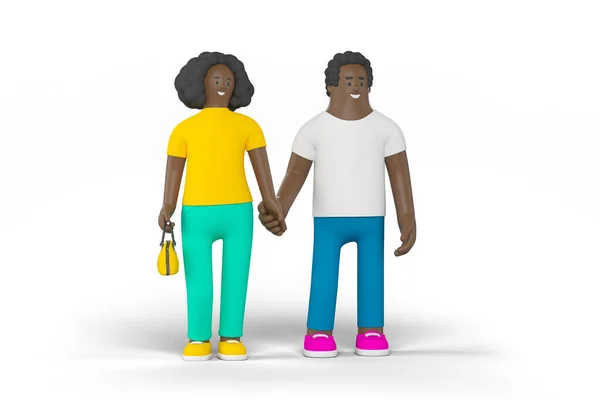 黒人家族カップル男性女性は白い背景3Dレンダリングイラストに隔離された手を保持立っています お母様のキャラクター — ストック写真