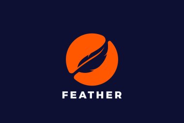 Avukat Yazar Logo Tüy Tüyü sembolü Çember şekil vektör tasarımı şablonu Negatif uzay biçimi.