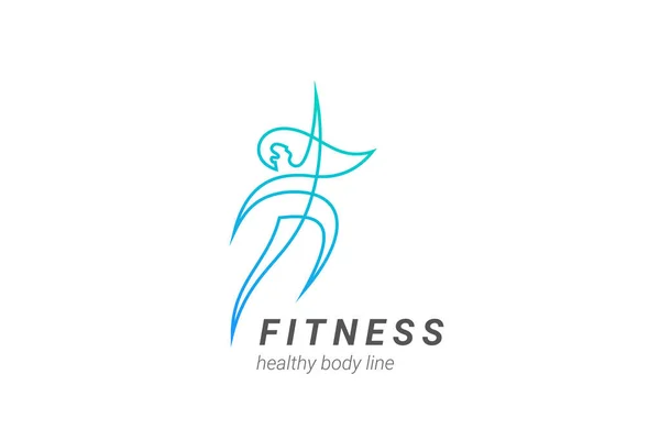 Fitness Woman Dancing Girl Logo Elegant Design Vector Template Linear — ストックベクタ