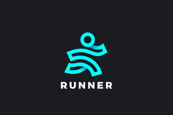 Running Man Abstrato Logo Entrega Vector Design Template Linear Outline —  Vetores de Stock