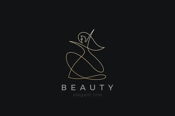 Frau Tanzen Elegante Mädchen Logo Design Silhouette Vektor Vorlage Linear — Stockvektor