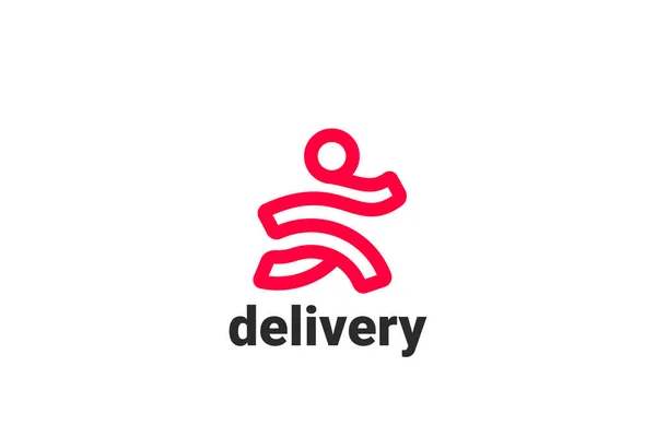 Running Man Abstract Logo Delivery Plantilla Diseño Vectorial Estilo Contorno — Vector de stock