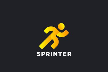 Koşan Adam Logosu Soyut Geometrik Tasarım Vektör Şablonu. Spor Atletizm Teslimat Kuryesi Logotype konsept simgesi.