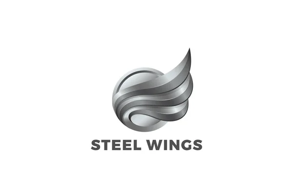 Wings Logo Circle Design Vektorvorlage Metallic Style Metallflügel Stahl Maskottchen — Stockvektor