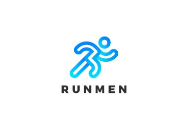 Koşan Adam Logosu Soyut Geometrik Tasarım Vektör Şablonu. Spor Atletizm Teslimat Kuryesi Logotype konsept simgesi.