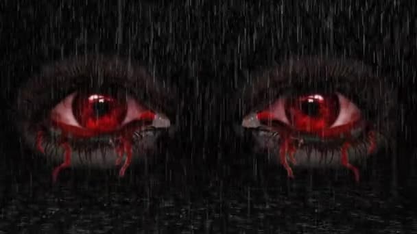 Straszne Czerwone Oczy Patrzące Przez Deszcze Nocnym Tłem — Wideo stockowe