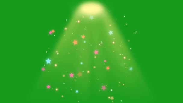 Ακτίνες Φωτός Και Πολύχρωμα Αστέρια Πράσινο Οθόνη Γραφικά Κίνησης — Αρχείο Βίντεο
