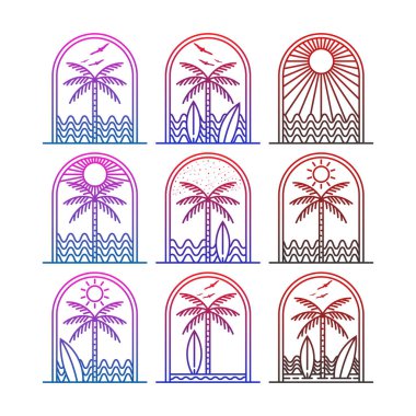 Yaz temalı koleksiyon tasarımı. Düzenlenebilir, vektör illüstrasyonu.