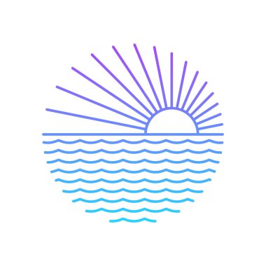 Okyanus ve sahil manzarası. Düzenlenebilir, vektör illüstrasyonu.