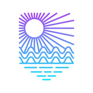 Okyanus ve plaj panoramiği. Düzenlenebilir, vektör illüstrasyonu.