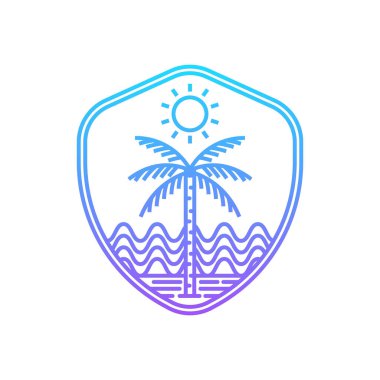 Okyanus ve plaj panoramiği. Düzenlenebilir, vektör illüstrasyonu.