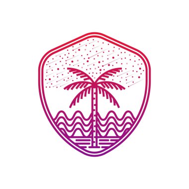 Okyanus ve plaj panoramiği. Düzenlenebilir, vektör illüstrasyonu.