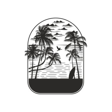 Okyanus ve plaj panoramik manzarası. Yaz dönemi tasarım sanat eserleri. 