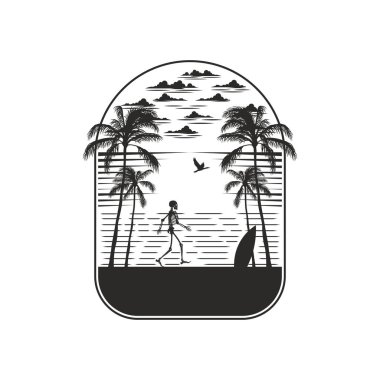 Okyanus ve plaj panoramik manzarası. Yaz dönemi tasarım sanat eserleri. 