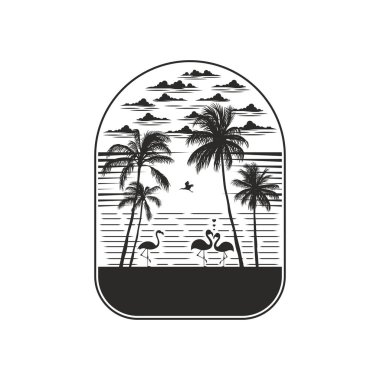 Okyanus ve plaj panoramik manzarası. Yaz dönemi tasarım sanat eserleri. 