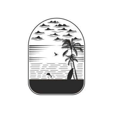 Okyanus ve plaj panoramik manzarası. Yaz dönemi tasarım sanat eserleri. 