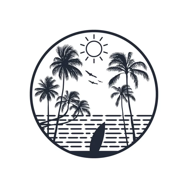 Ocean Beach Panoramic Landscape Summer Time Design Artwork — Stock Vector
