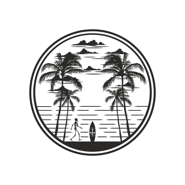 海とビーチのパノラマの風景 夏のタイムデザインアートワーク — ストックベクタ