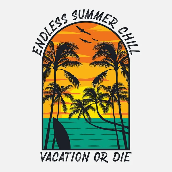 Endless Summer Chill Vacation Die Summer Time Surfing Artwork Design — Vector de stock