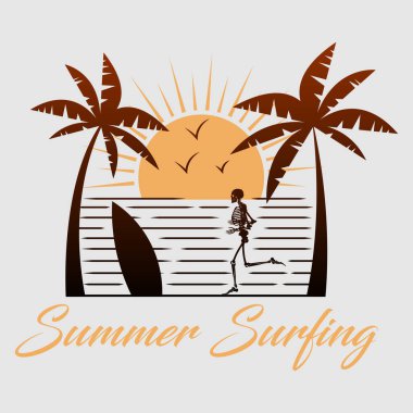 Summer surfing. Summer theme illustration