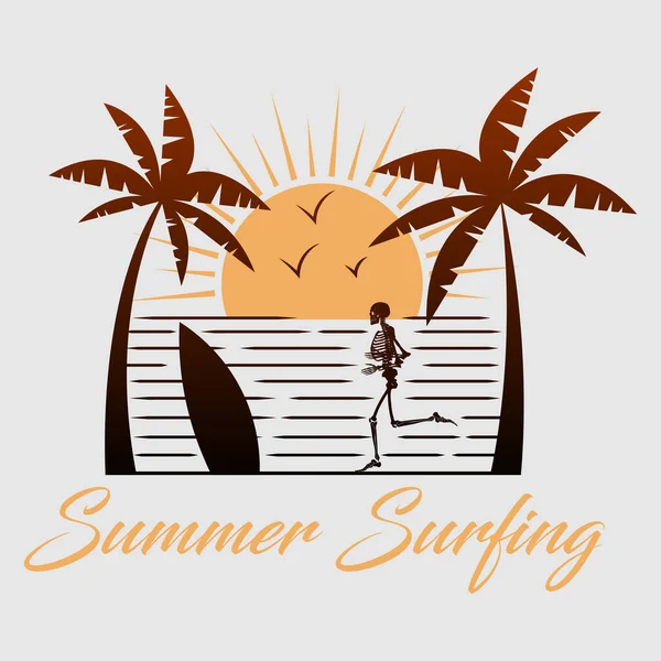 Summer Surfing Summer Theme Illustration — Vector de stock