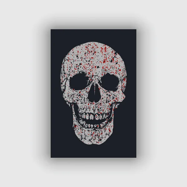 Skull Vector Gritty Texture Blood Stain Design — Vector de stock