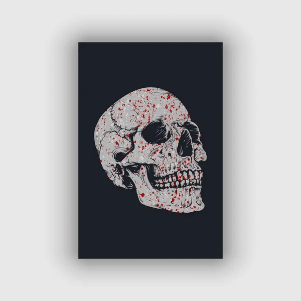 Skull Vector Gritty Texture Blood Stain Design — Vetor de Stock