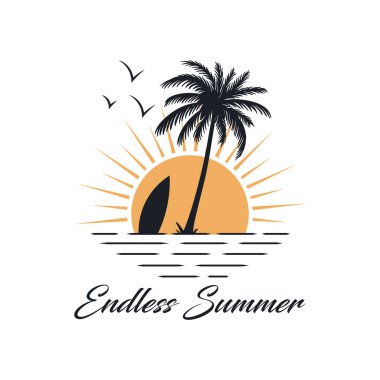 Endless summer. Summer time and surfing landscape design artwork.