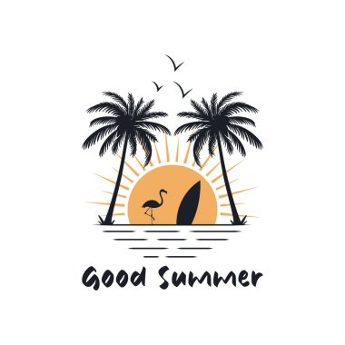 Good Summer. Summer time and surfing landscape design artwork.