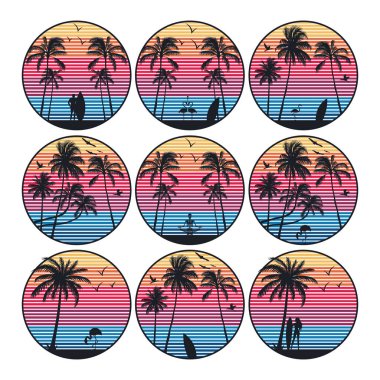 Okyanus ve plaj panoramik peyzaj tasarımı koleksiyonu.