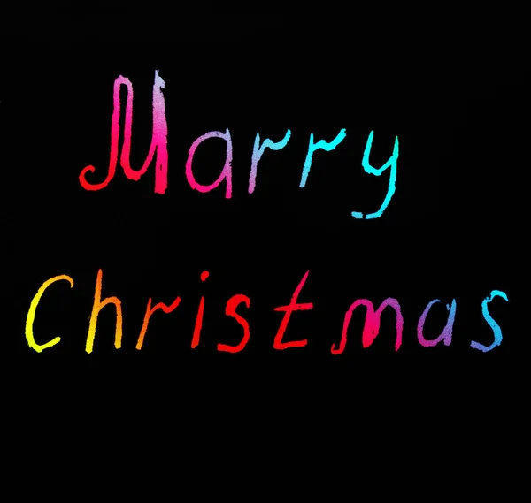 Noel Tebrik Kartı Siyah Arkaplandaki Renkli Harflerle Yazılmış Bir Kart — Stok fotoğraf