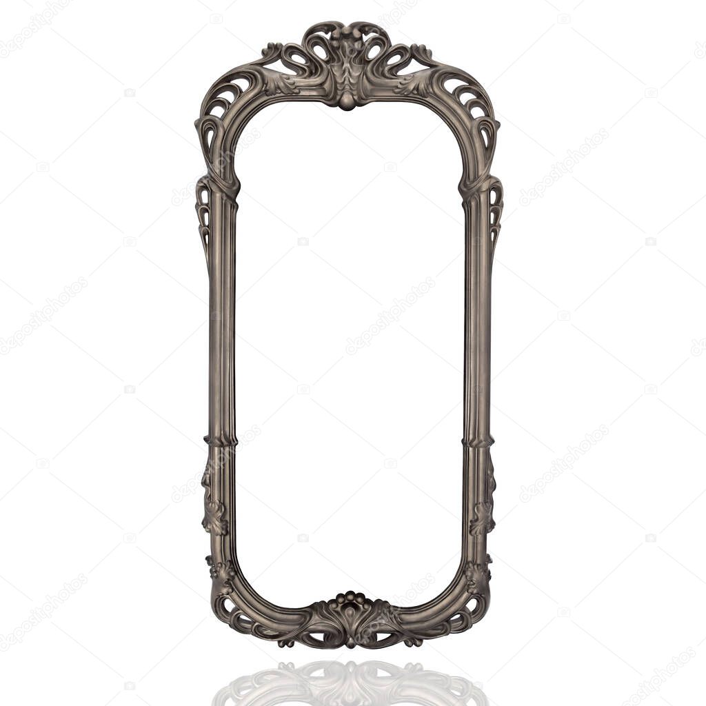 Silver Baguette Mirror on isolated White Background