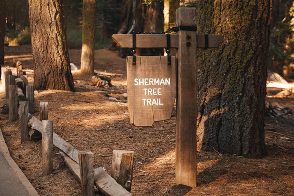 General Sherman Ağacı Işaret Levhası Sequoia Ulusal Parkı Kaliforniya Abd — Stok fotoğraf
