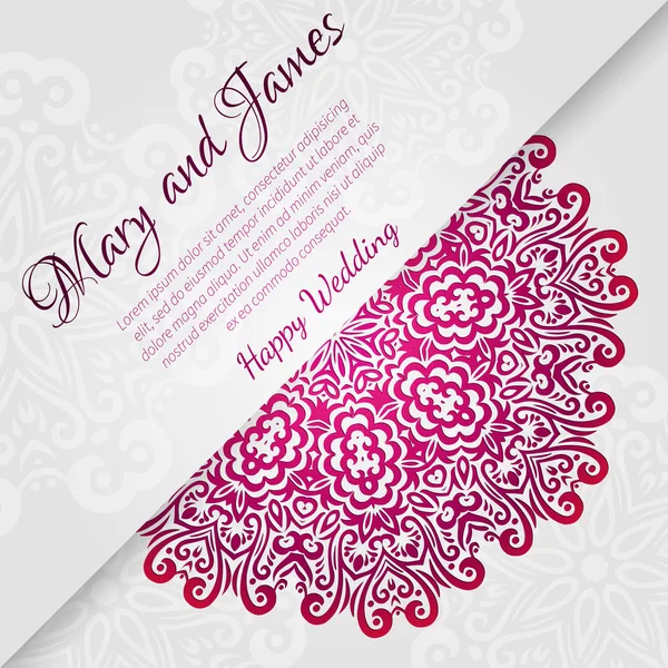 Plantilla de tarjeta de boda de encaje vector. ornamento floral círculo abstracto. bueno para la invitación del cumpleaños o de la ducha del bebé. diseño étnico — Vector de stock