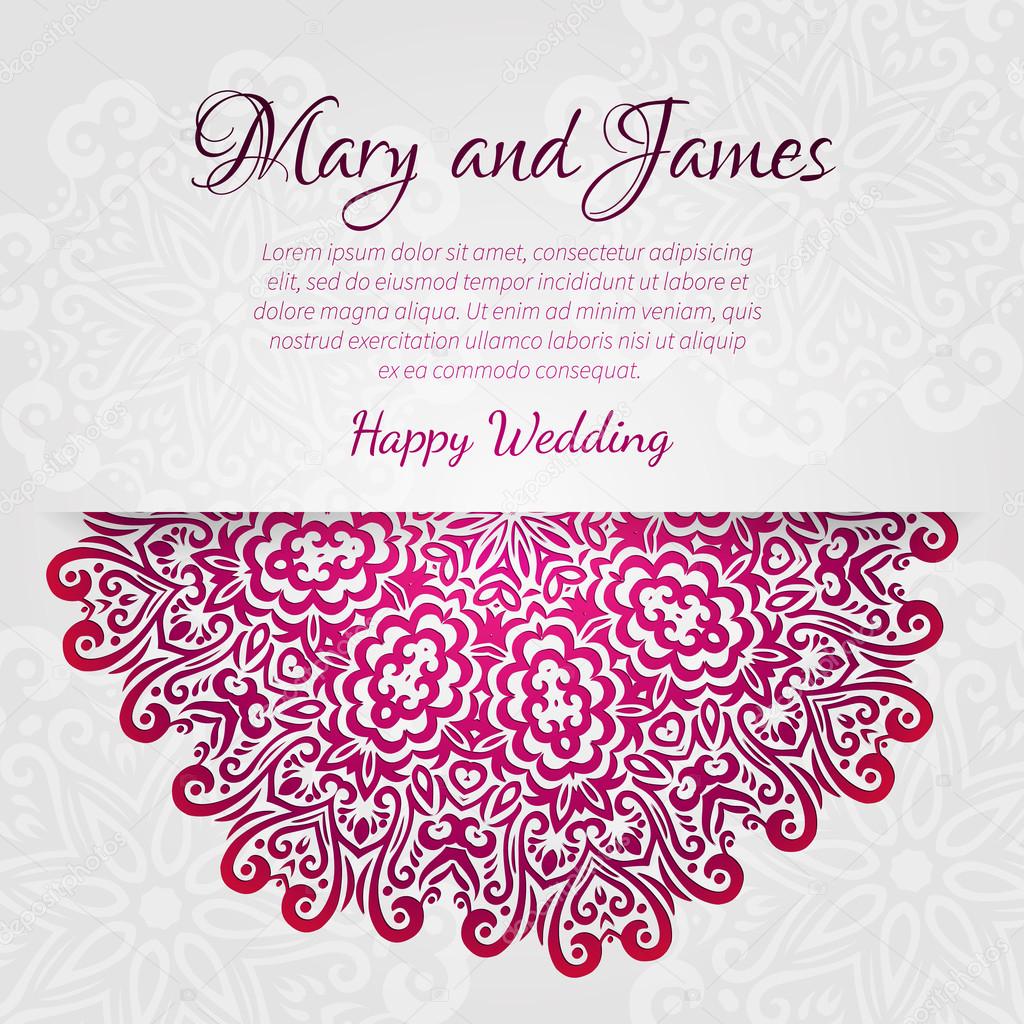 lacy vector wedding card template. abstract circle floral ornament. good for birthday or baby shower invitation. ethnic design