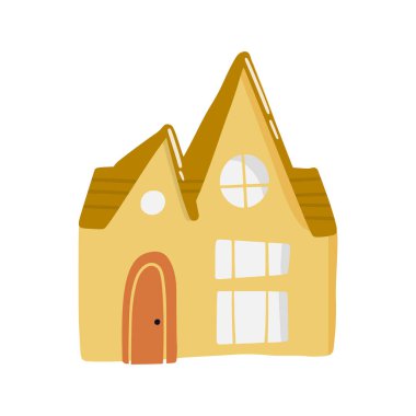 Cute doodle house in hand drawn style, design children nursery, room, clothes, map and textile cartoon vector illustration, isolated on white. Colorful sketch childhood home residential area.